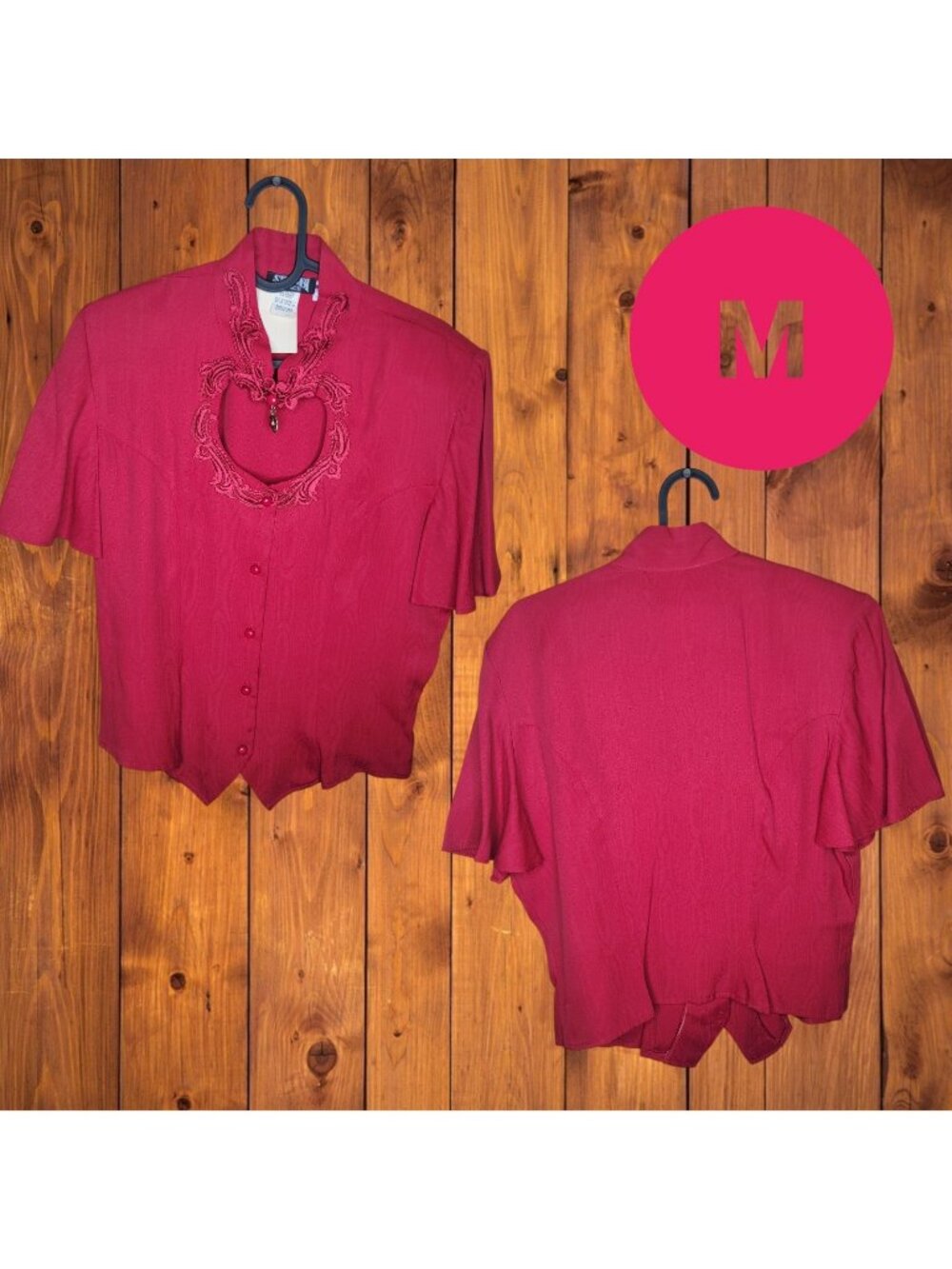 Western Wear Rodeo Cowgirl Sweatheart Blouse Red Medium  New Shebi Ranch Solvang